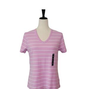 Lands' End Purple Striped V-neck Short Sleeve 100% Cotton T-shirt Size S